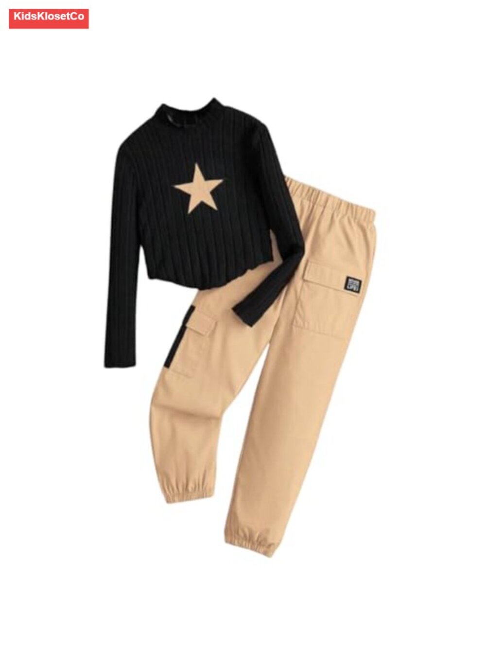 Girls 2 Piece Outfit Long Sleeve Crop Top Cargo Pants Set Fall Winter